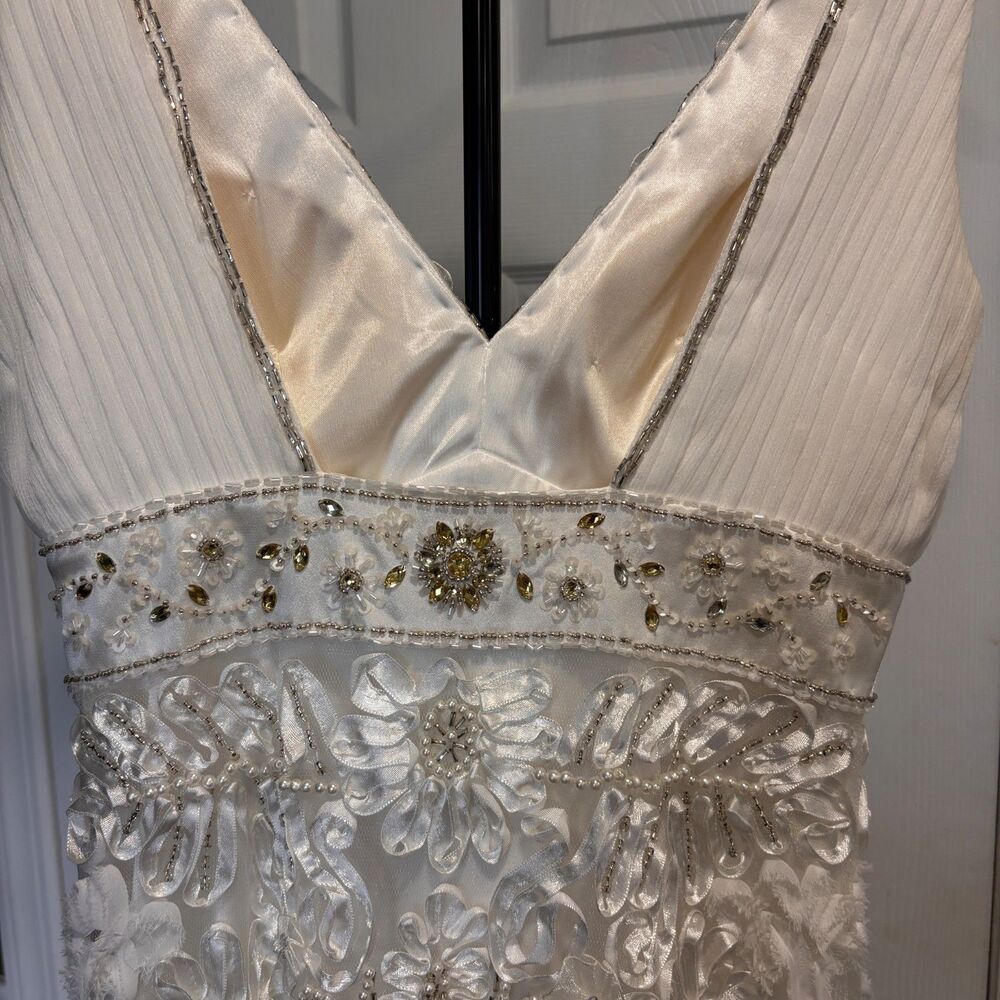 Sue Wong Nocturne Dress Sz 4 Ivory Beaded Sequin Floral Lace V Neck Cocktail - Picture 5 of 12